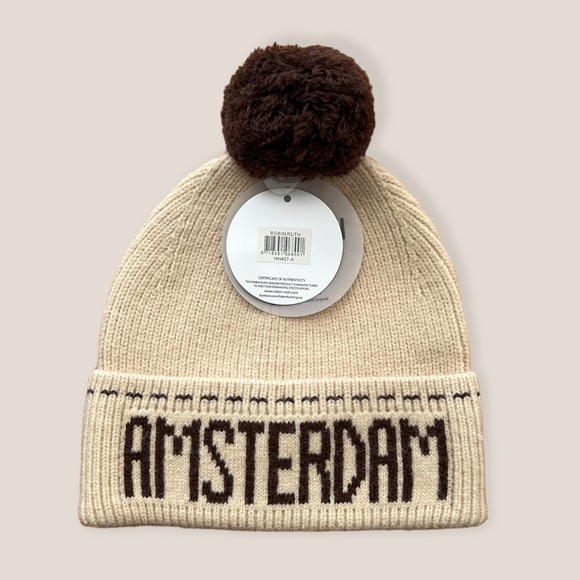 Robin Ruth Accessories - Amsterdam Knit Beanie Unisex Cream Brown Robin Ruth Winter Hat new